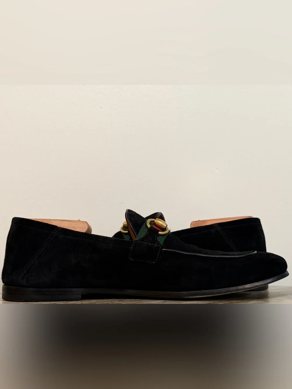 GUCCI BRIXTON Black Suede Web Horsebit Loafers US 7.5 Gucci 7 Jordaan $1050